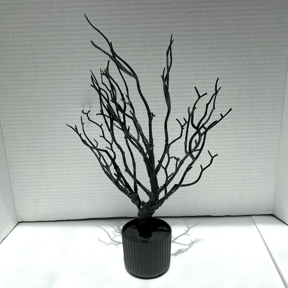 Gothic Black Jewelry Holder Tree in Flower Pot Decor Centerpiece 14 in Tall - Picture 4 of 8